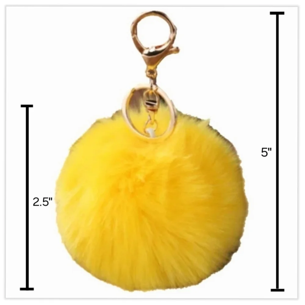 Soft Fluffy Yellow Faux Rabbit Fur Ball Gold Keychain Key Chain Bag Accessories